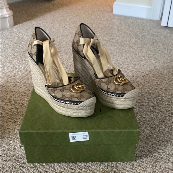 Gucci Beige Wedge Espadrilles - Picture 1 of 4